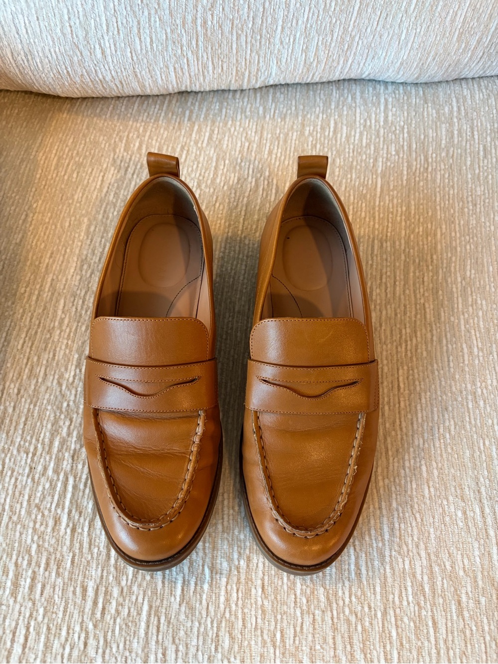 Cole Haan Stassi Tan Caramel Leather Camel Penny Loafers